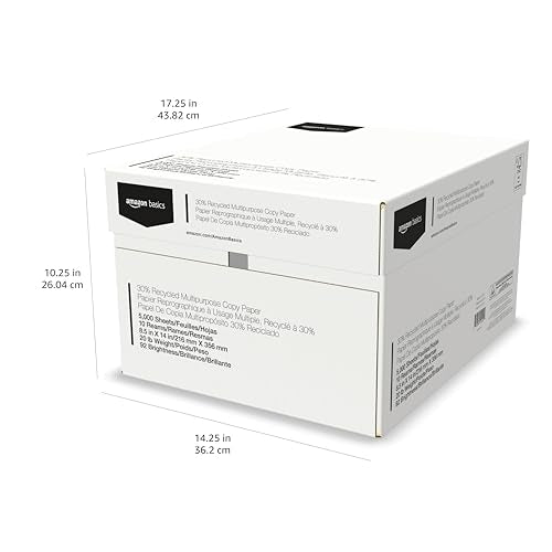 Amazon Basics 30% Recycled Multipurpose Copy & Print Paper, 8.5 x 14 in, 20 lb Weight, 92 Bright, White, 5000 Sheets (10 Reams)