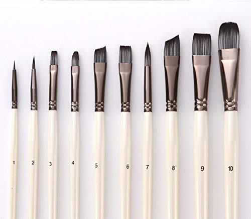 HBJWOV Paint Brushes Set for Art Acrylic Gouache Oil Watercolor Artist Canvas Synthetic Nylon Tips 10 Pack