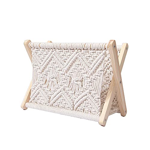AFPSDLFJDLS Cotton Rope Woven Storage Rack Macrame Magazine Rack Books Newspapers Holder Organizer