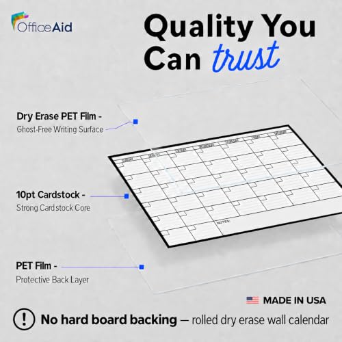 (2 PK) Large Dry Erase Calendar for Wall 36x48, Big Classroom Giant Month, Undated Reusable Family Monthly, Rolled Whiteboard White Board, Calendar Dry Erase Planner for Wall Erasable Office 48x36