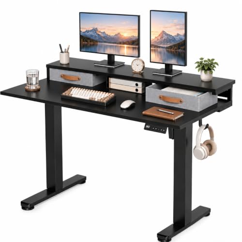 Seang 48''*24'' Electric Standing Desk with Storage, Black
