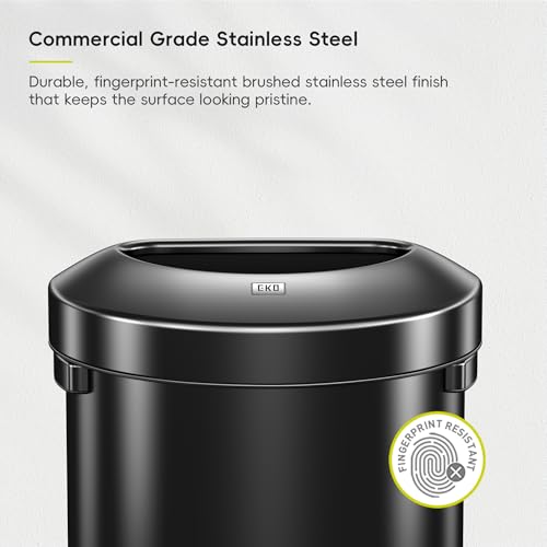 EKO Urban 21 Gallon Semi-Round Open Top Waste Bin, Stainless Steel Half Round Commercial Trash Can for Indoor and Outdoor, Extra Large Garbage Bin for Home, Office, Restaurant, 80L, Matte Black