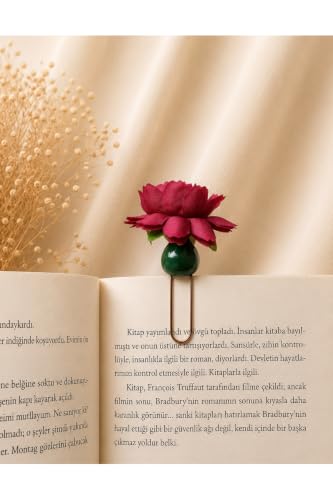 Handmade Ceramic Flower Vase Bookmark Miniature Design Refined Aesthetic Gift for Book Lovers Unique Art Piece for Readers - Green