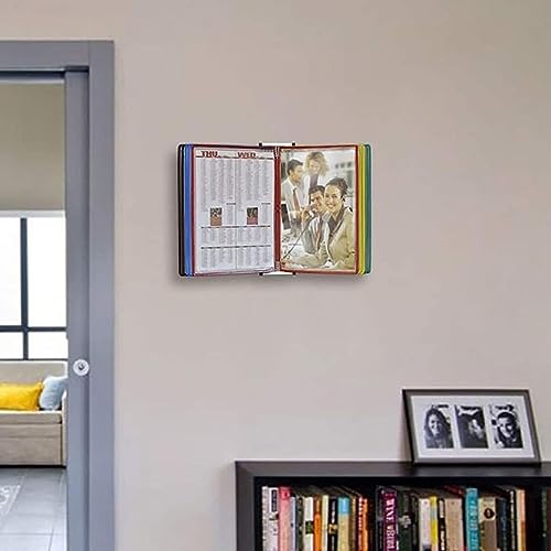 XSMYdpUS Wall Reference Organizer - Desktop Flip Display Folder, Wall Mount Display System, with 5 A4 Paper Size Pockets, File Organizer for Desk, Catalog Display Rack, Easy to Install