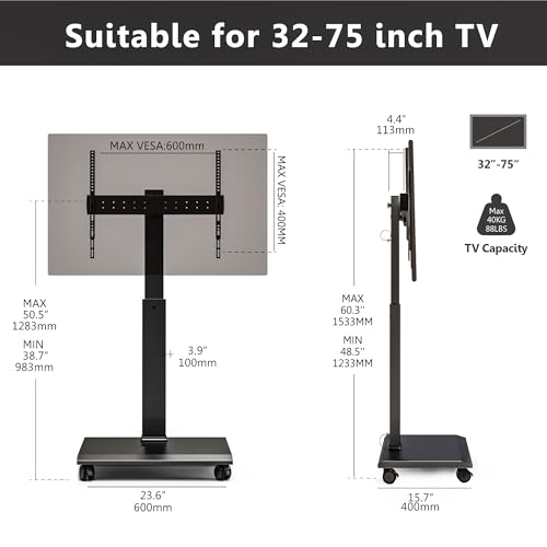 FITUEYES Rolling TV Stand with Rotation Function for 32-75 Inch TVs，Black