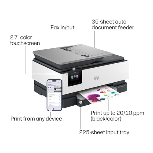 HP OfficeJet Pro 8135 Wireless All-in-One Color Inkjet Printer, Print, Scan, Copy, Fax, ADF, Duplex Printing Best-for-Home-Office, 3 Month Trial of Instant Ink Included, AI-Capable (C2VK1A)