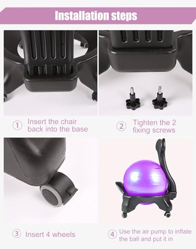 EXCLURA Rolling Exercise Ball Chair with Pump, Ergonomic Stability Ball Office Chair with Wheels & Backrest, Home Yoga Ball Active Sitting Seat(Style D)