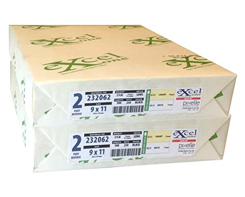 Excel One Carbonless 2-Part Reverse Paper (Canary/White), 9" x 11" (232062) - Two (2) Reams (500 Sets)