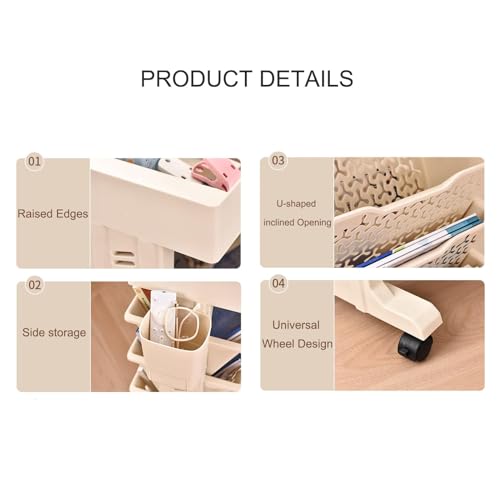 AVSMGP Mobile Bookshelf on Wheels 3/4/5 Tier Plastic Multilayer Desk Organizer Table Rolling Utility cart Wagon for Office, Dorm, Classroom,Library, Living Room,5 Tier