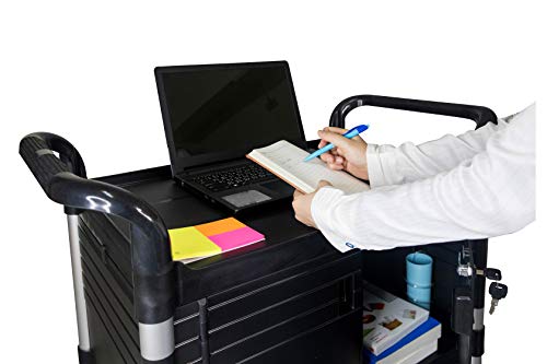 JaboEquip Double Lockable Door Medical Cart [ JaboEquip ] Cabinet Utility Cart with 2 Lockable Doors for Hospitality School Lab cart Service Cart, L34.43xD19.69 inch JABO cart, Black