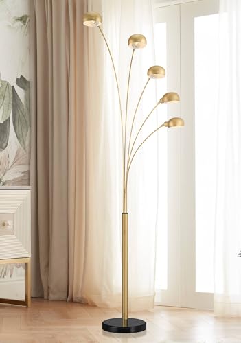 Infini 78" Tall 5-Light Marble Brushed Brass Modern Arc Floor Lamp