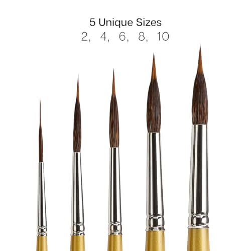 KINGART Original Gold 9035 Series Round Needle Point Artist Paint Brush Set - 5 pcs