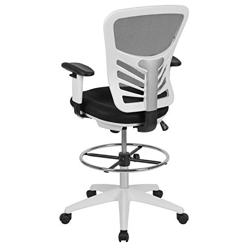 EMMA + OLIVER White Mid-Back Mesh Drafting Chair