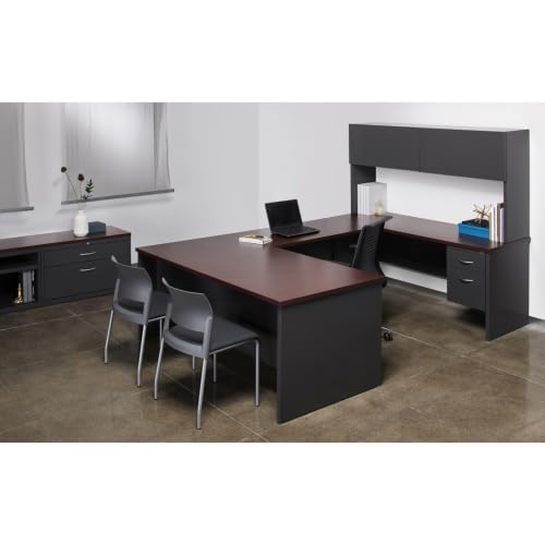 Lorell Mahogany Laminate Comm. Steel Right-Pedestal Credenza