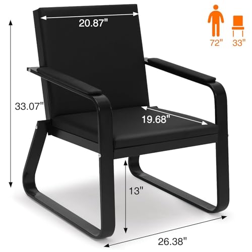 wonline 2Pcs Waiting Room Chair with Armrest Black PU Leather Office Furniture, Office Guest Seating Lobby Conference Reception Chairs for Airport Clinic Hospital Bank Salon Barber