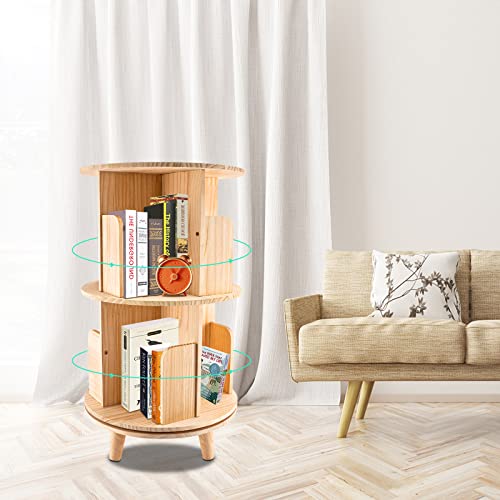 YIYIBYUS 2 Layers 360 Rotating Bookshelf Display Bookcase Floor-Standing Storage Rack,Rotating Bookshelf 360 Display Stackable File Tray Office Desktop File Organizer
