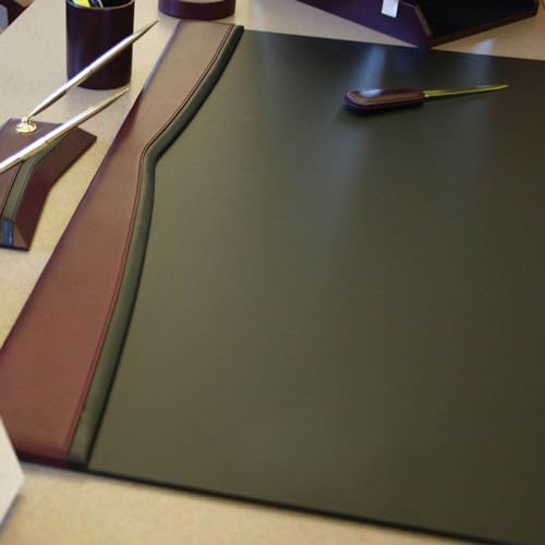 Dacasso 34" x 20" Burgundy with Black Trim Leather Desk Pad w/Top Rail - Executive Desk Surface Protector - Luxury Leather Blotter for Writing