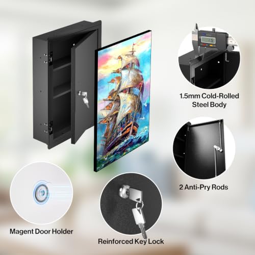POCHAR Large Steel Picture Hidden In-Wall Safe, Art Wall Safe with Key Lock