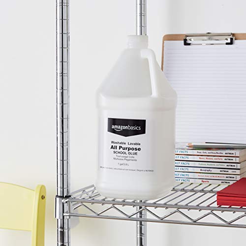 Amazon Basics All Purpose Washable School Classroom Liquid Glue, Great for Making Slime, No-Run Formula, 1 Gallon Bottle, 2-Pack, White