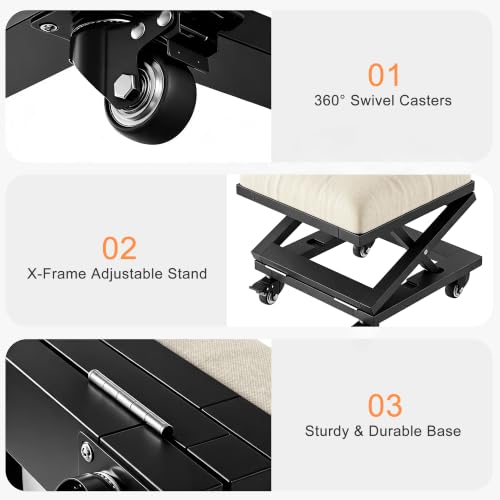 VECELO Foot Rest Under Desk at Work, Height Adjustable Rolling Foot Stool Set of 2 with Wheels, Cushioned Seat for Living Room, Bedroom, Home Office, Beige