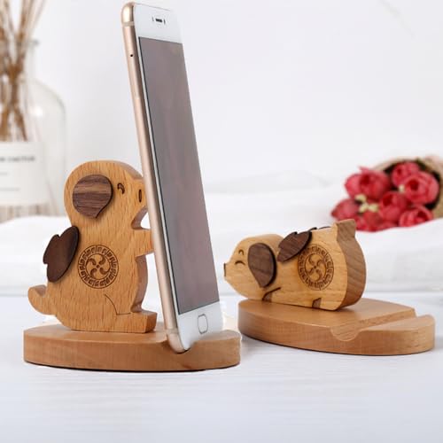 zhongheng Pig 12 Zodiac Table Phone Stand Creative Cartoon Cute Wooden Lazy Phone Stand Base Solid Wood Festival Gift Table Decoration Phone Accessories Phone Stand