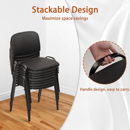 CLATINA Stacking Waiting Room Chairs, PU Leather Armless Office Guest Chair with Metal Frames, Stackable Conference Room Chairs No Wheels for Reception Lobby Side Meeting Training School, Black 20PK