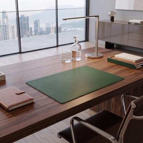 DACASSO Leather Desk Pad Without Side Rails - Luxury Leather Desk Blotter for Writing - Executive Desk Surface Protector - (Dark Green, 22" x 14")