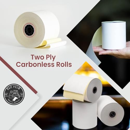BAM POS 2 Ply Carbonless Paper Rolls 3"x90' White/Canary (24 Rolls)