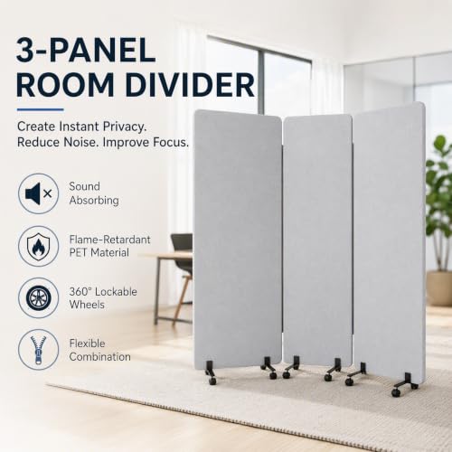 3 Panel Foldable Office Partitions,Portable Acoustic Office Divider