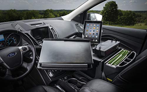 AutoExec Reach Desk Front Seat Car Desk and Portable Workstation with Printer Stand, Tablet Mount and Phone Vent Clip, Black