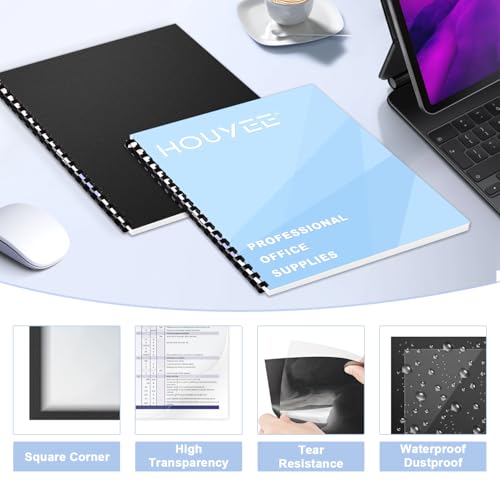 HOUYEE 120Pack Binding Covers and Backs Set, 8.5x11" 10Mil PVC & 12Mil Poly