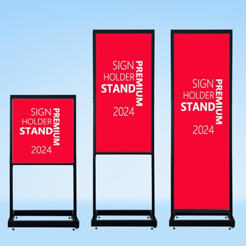 Adjustable Height Sign Holder Stand with Wheels, 21.5" Width and Height Up to 67.5" Tall Sign Board Poster Display Frame, Double Sided & Rotatable Floor Stand for Store, Restaurant, Office, Trade Show (2 UNiTS)