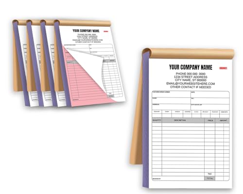 Custom Carbonless Invoice Book Personalized, 2-Part NCR Forms with Clear Copies, Work Sales Receipt & Work Order with Company Name 2 Books (100 Sets) (2-Part [White/Red], 11.8x8.3INCH)