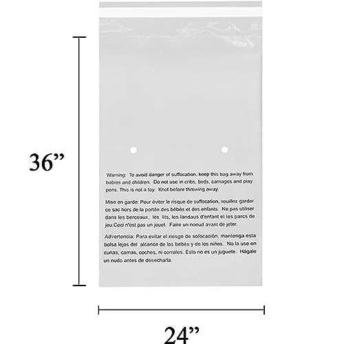 EcoSwift - 24" X 36" (250 Count) Self Seal Clear Poly Bags with Suffocation Warning for Packaging, Shipping - Permanent Adhesive
