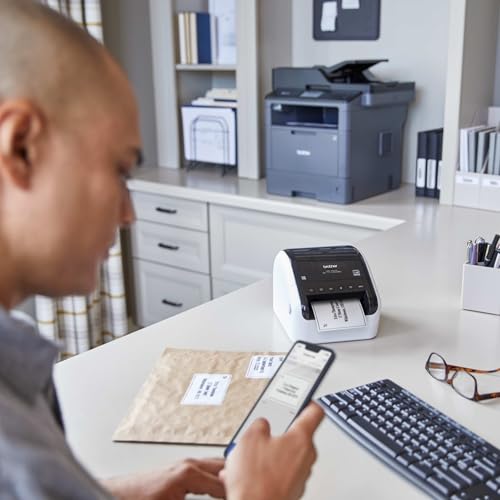 Brother QL-1110NWBC Wide Format, Postage and Barcode Professional Thermal Label Printer with Wireless Connectivity, Black And White, 6.7" x 5.9" x 8.7"