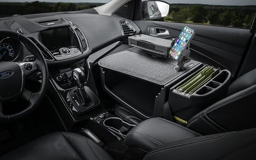 AutoExec Efficiency GripMaster Car Desk for Your Vehicle Workstation and Mobile Office, Black with 400 watt Power Inverter, Printer Stand and Phone Mount