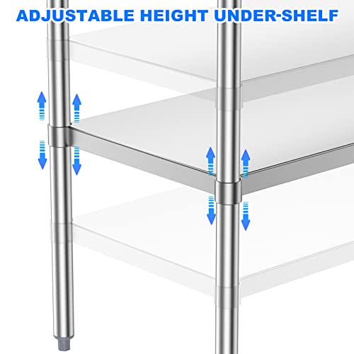 Stainless Steel Table for Prep & Work, 30x48 Inches, Metal Commercial Heavy Duty Table with Adjustable Under Shelf for Restaurant, Home and Hotel