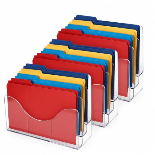 Azar Displays 250099-3PK Three Tier File and Brochure Desktop Wall Organizer Holder with Dividers brochure display stand acrylic file holder, Clear , 3-Pack
