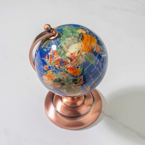 KALIFANO 7” Tall Gemstone Globe with Vibrant Polished Lapis Ocean and Mosaic Crystal Continents - World Globe with Metal Stand for Office & Home Décor