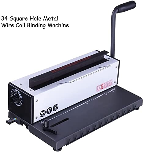 INTSUPERMAI Wire Coil 34 Holes Punching Binding Machine Binder Puncher with All Steel Structure 120 Pages / 20Lb(80g) Paper Binding Capacity 3:1 Punching Binding Machine