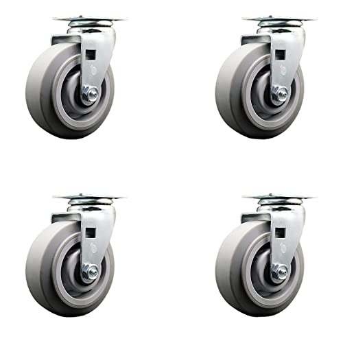 5 INCH THERMOPLASTIC Rubber Wheel Swivel Caster Set with Roller Bearings SCC