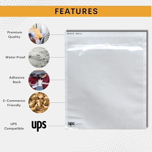 300 Pack 6.5"x10" UPS Shipping Label Sleeves – Clear Self-Adhesive Packing Slip Pouches, Waterproof Packing List Envelopes – Ideal for Shipping Documents, Mailing Labels, Invoices & Packing Slips