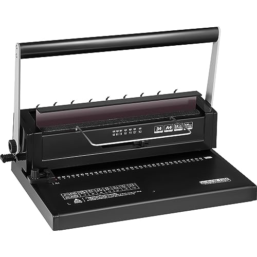 A4 Manual Coil Binding Machine Metal Paper Binder 21/34 Holes 120/400 Sheets for Binding and Punching Books Documents Durability, Efficience(34 Holes 120 Sheets)