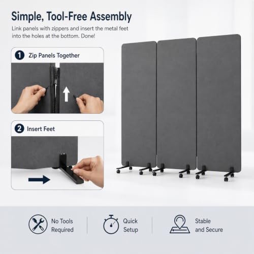 3 Panel Acoustic Soundproof Room Divider, Foldable Office Partitions