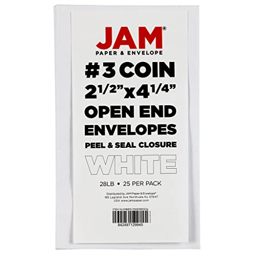 JAM PAPER #3 Coin Business Envelopes with Peel and Seal Closure - 2 1/2 x 4 1/4 - White - Bulk 250/Box