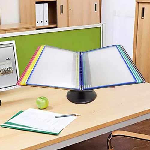 Wall Mounted Display File Holder, Adjustable Desk Flip File Holder, Catalog Display Rack with 20 Double-Sided Colored Pockets, 40 Sheet Capacity, Letter-Size, for Office/Home Storage A4 Documents