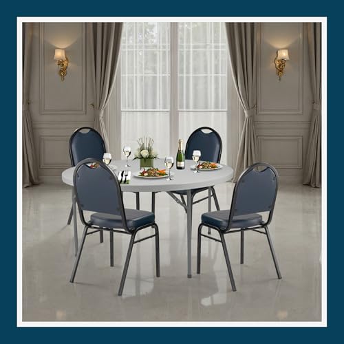 OEF Furnishings OEF9204-BT/2 Commercial-Grade Dome Back Banquet Stack Chair (Blue Vinyl, Black Powder-Coated Frame, 2-Pack)