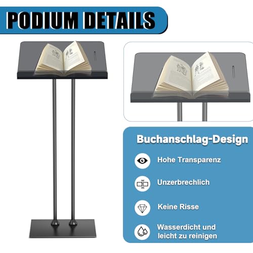 Pulpits for Churches with Iron Stable Bottom, Acrylic Podium Lectern with 10MM Thickened Acrylic Countertop, Multi Function Pulpit for Modern Classroom Music Concert Wedding Conference Event