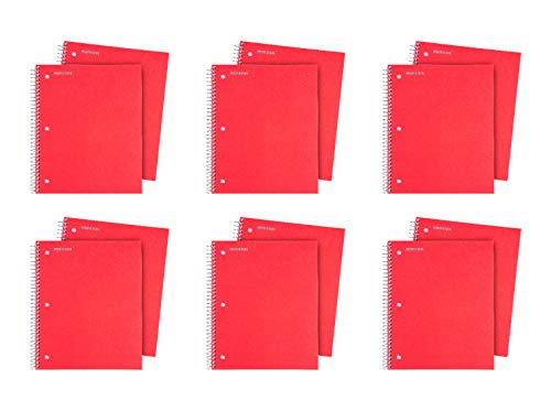 Mintra Office Durable Spiral Notebooks, 3 Subject (Red, Wide Ruled 12pk)