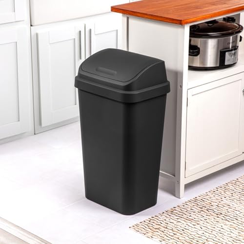 Sterilite Swing Top Wastebasket, Trash Can, 13 Gallon, Black, 8-Pack